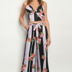 BLACK LAVENDER FLORAL TOP & PANTS SET 